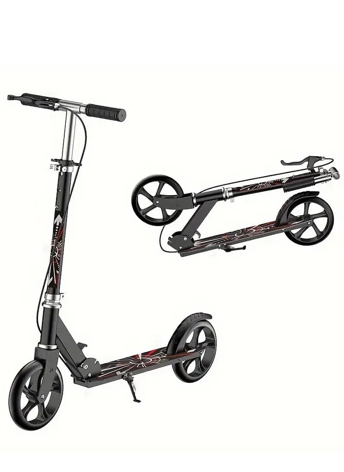 Enjoylifeme - Kick Scooter, Foldable Commuter Scooter with Anti-Shock Suspension, 3-Level Adjustable Height Handlebar Push Scooter with Large Wheels for Kids, Teen and Adults(Black) - Image 1