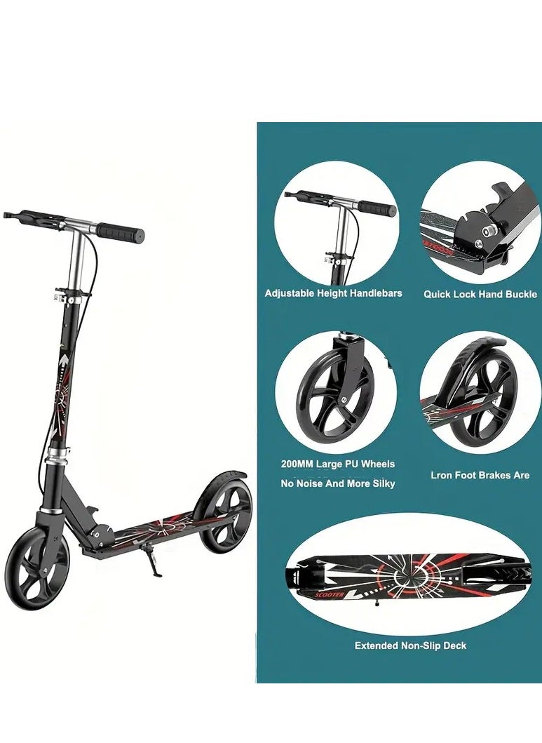 Enjoylifeme - Kick Scooter, Foldable Commuter Scooter with Anti-Shock Suspension, 3-Level Adjustable Height Handlebar Push Scooter with Large Wheels for Kids, Teen and Adults(Black) - Image 1