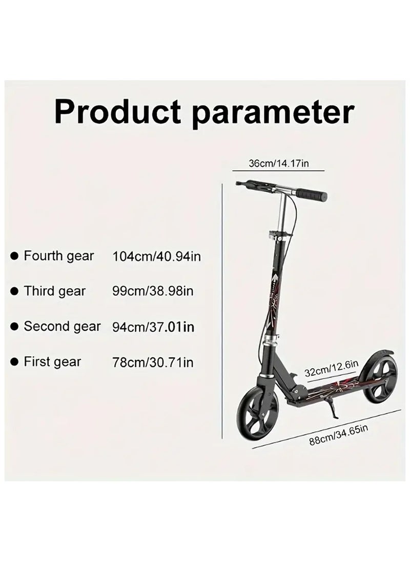 Enjoylifeme - Kick Scooter, Foldable Commuter Scooter with Anti-Shock Suspension, 3-Level Adjustable Height Handlebar Push Scooter with Large Wheels for Kids, Teen and Adults(Black) - Image 1