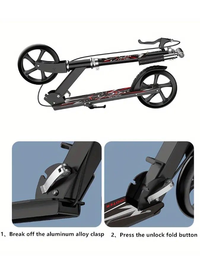 Enjoylifeme - Kick Scooter, Foldable Commuter Scooter with Anti-Shock Suspension, 3-Level Adjustable Height Handlebar Push Scooter with Large Wheels for Kids, Teen and Adults(Black) - Image 1