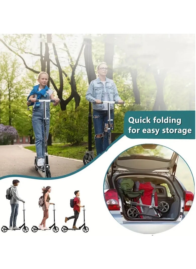 Enjoylifeme - Kick Scooter, Foldable Commuter Scooter with Anti-Shock Suspension, 3-Level Adjustable Height Handlebar Push Scooter with Large Wheels for Kids, Teen and Adults(Black) - Image 1