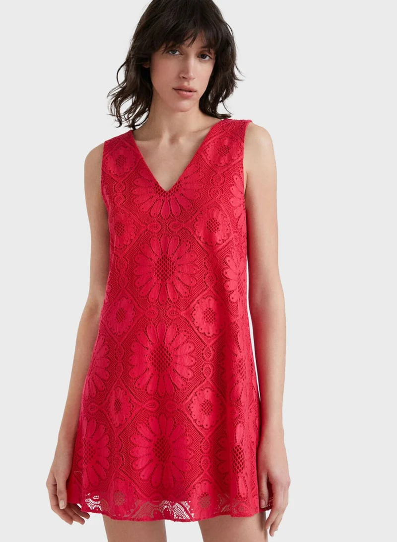 DESIGUAL V-Neck Broidered Dress