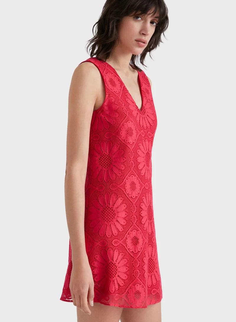 DESIGUAL V-Neck Broidered Dress