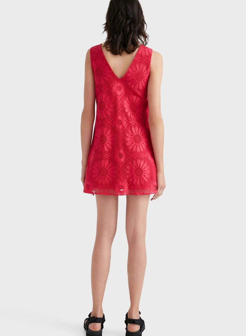 DESIGUAL V-Neck Broidered Dress