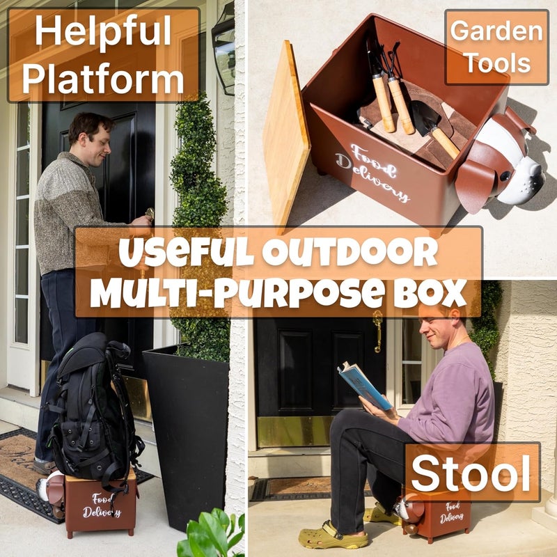 Made Easy Kit Elevated “Food Delivery” Drop Box – with Signage for Driver Clarity – Metal and Wood Stand for Takeout Orders – As Seen on the News – Outdoor Door & Porch Decor with Storage (Brown Dog) - Image 5