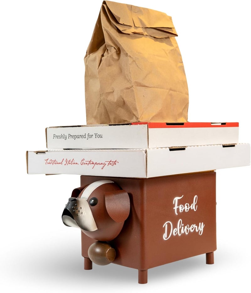 Made Easy Kit Elevated “Food Delivery” Drop Box – with Signage for Driver Clarity – Metal and Wood Stand for Takeout Orders – As Seen on the News – Outdoor Door & Porch Decor with Storage (Brown Dog) - Image 1