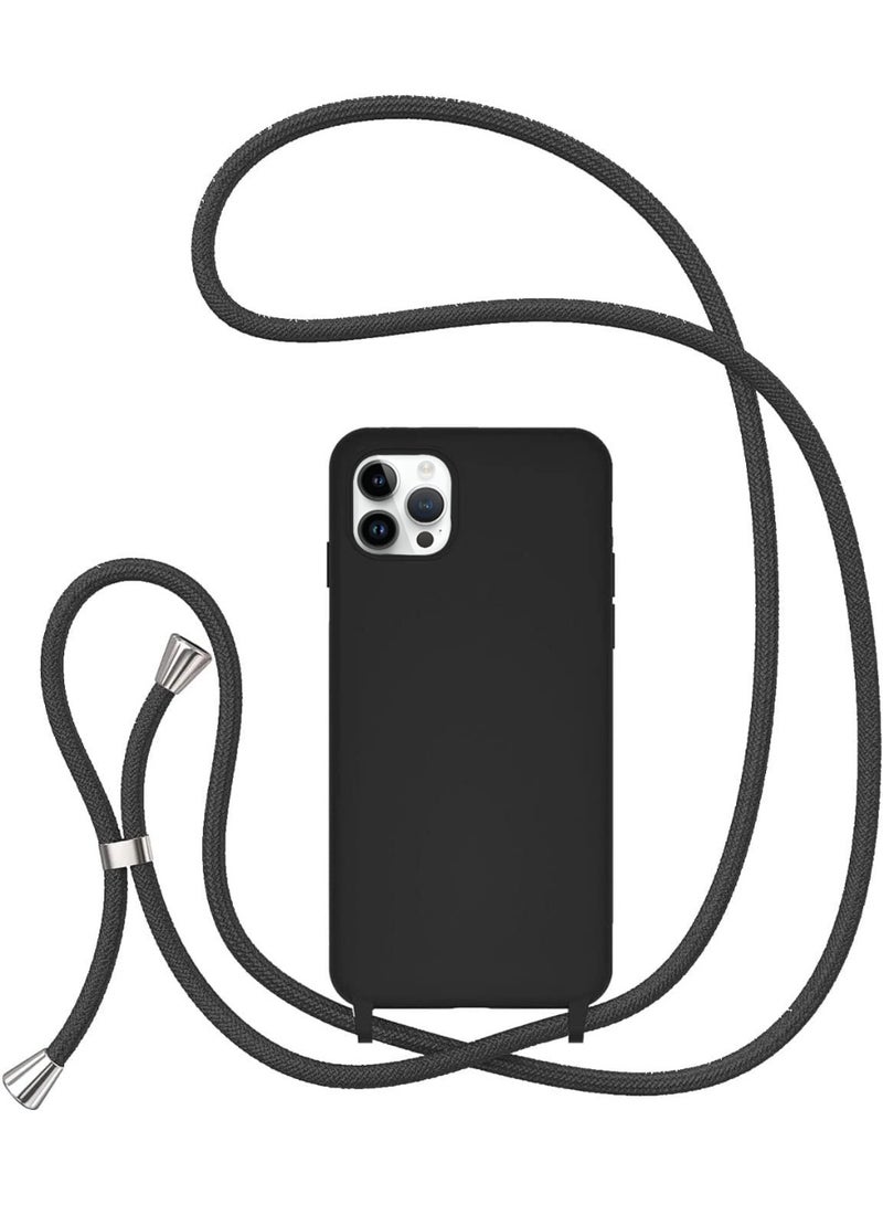 Case with Strap,Crossbody Phone Case with Adjustable Neck Shoulder Lanyard,Soft Silicone Shockproof Protective Phone Cover for iPhone 15 Pro Max (Black) - Image 1