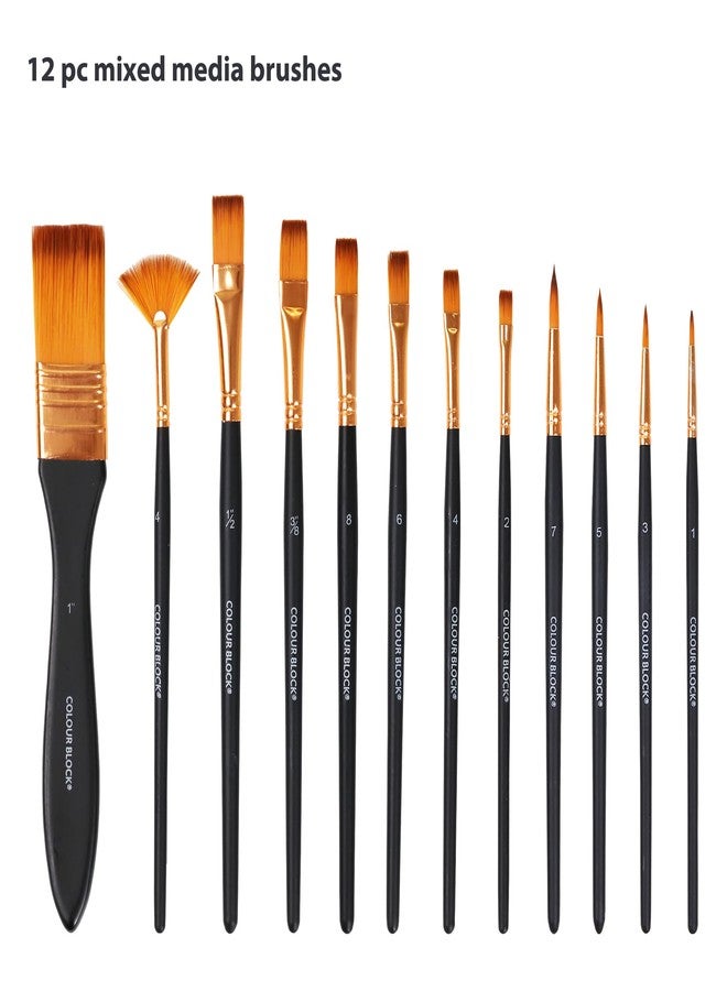 COLOUR BLOCK 12PC Acrylic Paint Brushes Set with Leather Case, Mixed Media Brush Set, Watercolor, Fabric Paint, Rock Painting Art Supplies in Easy Storage, Professional Painting Kit for Kids, Adults - Image 3