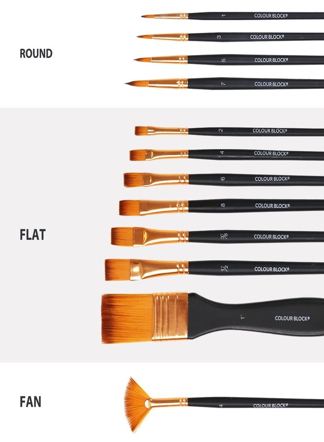 COLOUR BLOCK 12PC Acrylic Paint Brushes Set with Leather Case, Mixed Media Brush Set, Watercolor, Fabric Paint, Rock Painting Art Supplies in Easy Storage, Professional Painting Kit for Kids, Adults - Image 2