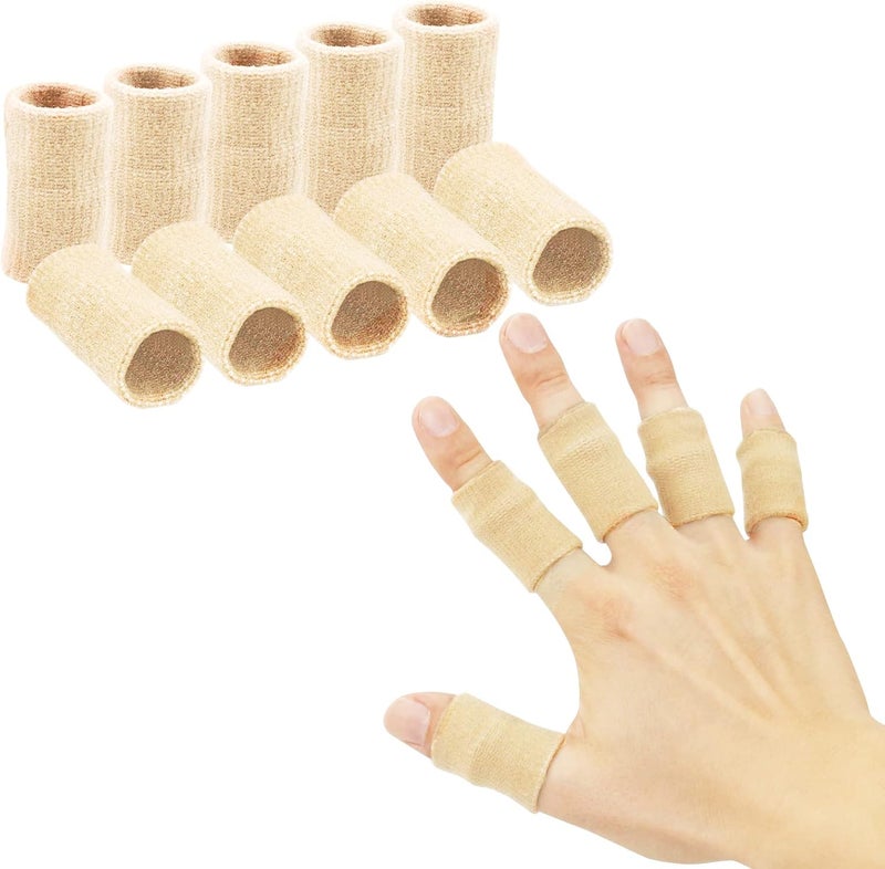 sevensun Finger Sleeves , Thumb Splint Brace For Finger Support, Breathable Elastic Finger tape, Compression pression Protector For Reliving Pain, Triggger Finger, Compression Aid For Sports, 10PCS (Beige) - Image 1