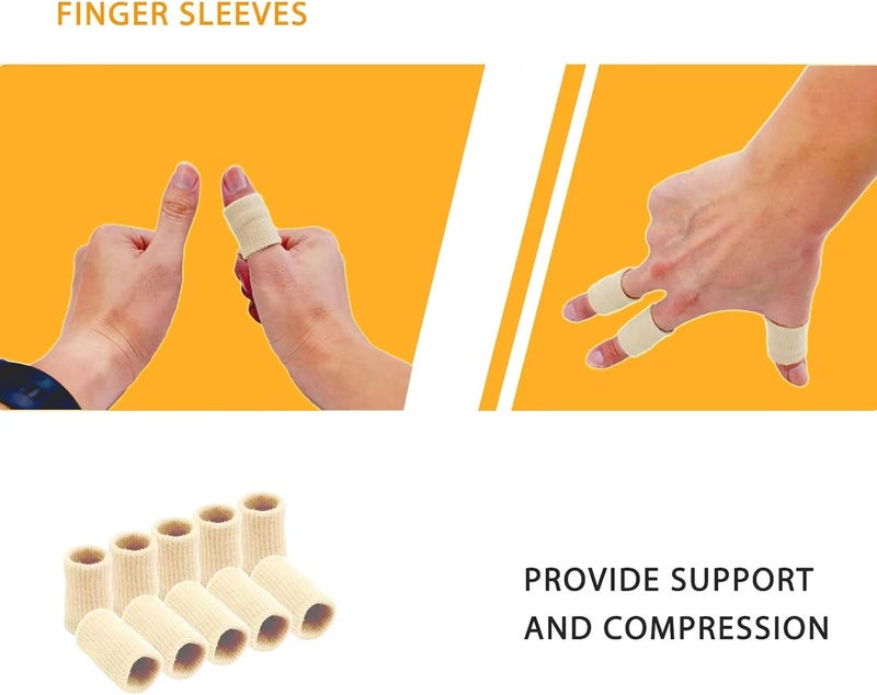 sevensun Finger Sleeves , Thumb Splint Brace For Finger Support, Breathable Elastic Finger tape, Compression pression Protector For Reliving Pain, Triggger Finger, Compression Aid For Sports, 10PCS (Beige) - Image 5
