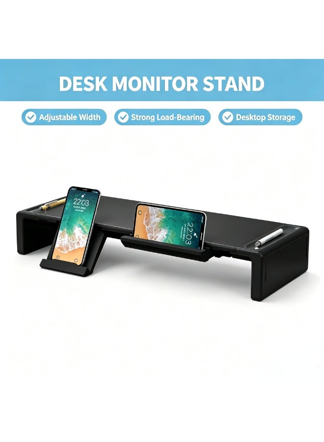 Olmaster Monitor Stand, Foldable Computer Monitor Bracket, Upright Computer Stand, Freely Adjustable Height, Desktop Riser With Storage Drawer, Holds Smartphones And Tablets, Black - Image 3