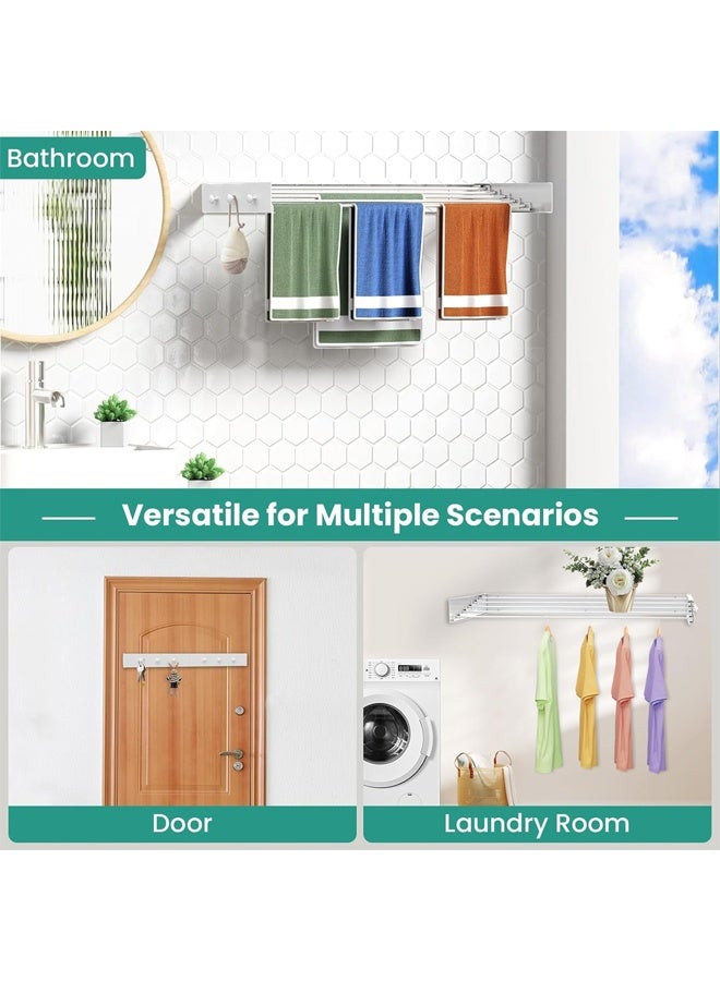 DUNISO Wall Mounted Clothes Rack With 6 Knobs, Space Saving Foldable Laundry Rack, Foldable Dryer With 5 Extendable Bars For Indoor Clothing And Towel Drying, 31.5 Inches, White - Image 4