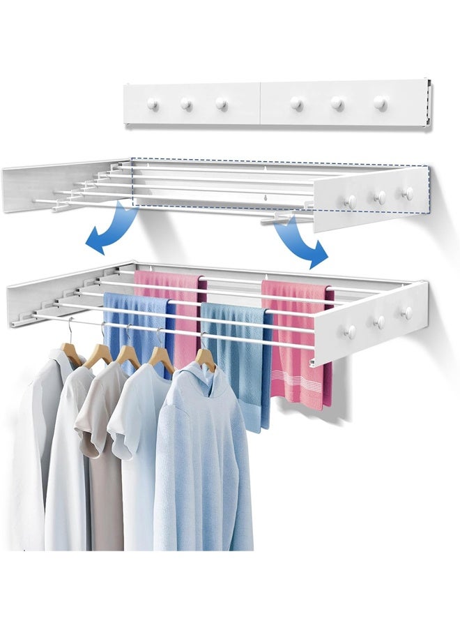 DUNISO Wall Mounted Clothes Rack With 6 Knobs, Space Saving Foldable Laundry Rack, Foldable Dryer With 5 Extendable Bars For Indoor Clothing And Towel Drying, 31.5 Inches, White - Image 1