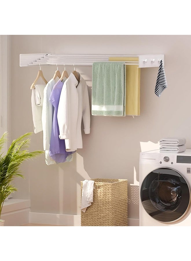 DUNISO Wall Mounted Clothes Rack With 6 Knobs, Space Saving Foldable Laundry Rack, Foldable Dryer With 5 Extendable Bars For Indoor Clothing And Towel Drying, 31.5 Inches, White - Image 2