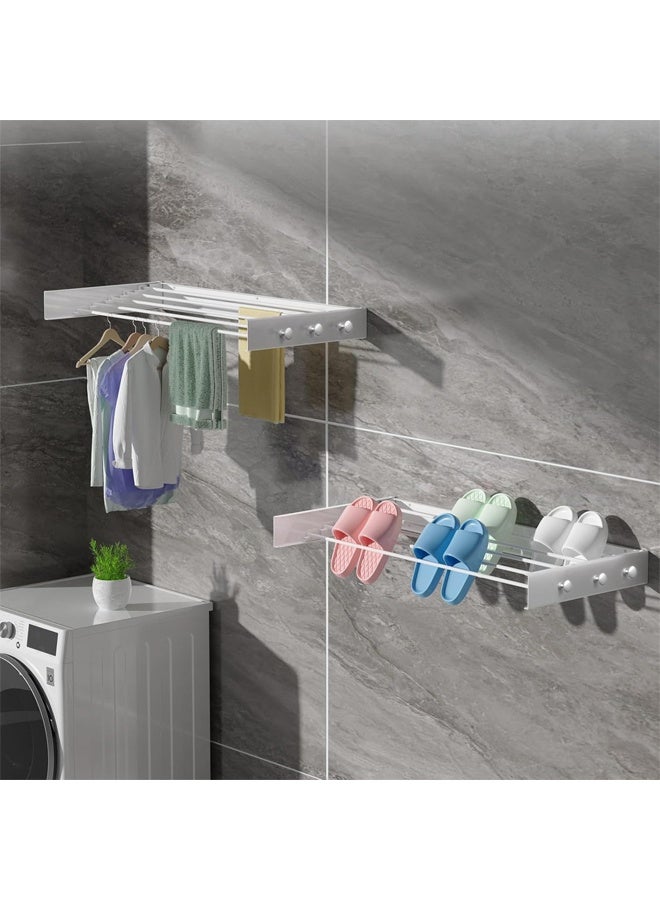 DUNISO Wall Mounted Clothes Rack With 6 Knobs, Space Saving Foldable Laundry Rack, Foldable Dryer With 5 Extendable Bars For Indoor Clothing And Towel Drying, 31.5 Inches, White - Image 3