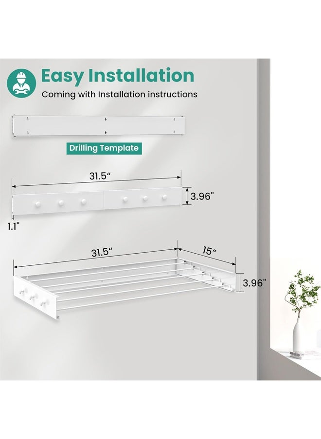 DUNISO Wall Mounted Clothes Rack With 6 Knobs, Space Saving Foldable Laundry Rack, Foldable Dryer With 5 Extendable Bars For Indoor Clothing And Towel Drying, 31.5 Inches, White - Image 5