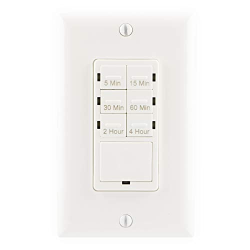 GE Push-Button Countdown Timer Switch, 5-15-30 Minute/1-2-4 Hour, ON/Off, No Neutral Wire Needed, Ideal for Lights, Exhaust Fans, Heaters, Wall Plate Included, Light Switch Timer, Fan Switch, 15318 White - Image 1