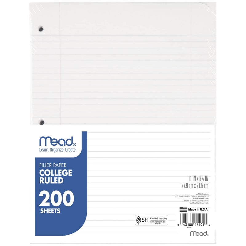 Mead Economical Filler Paper, College Ruled, 11 x 8-1/2, 200 Sheets - Image 1