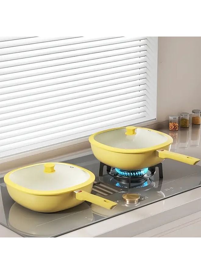Yellow Square Frying Pan Set 2 Pcs With Lid Ceramic Nonstick Induction Compatible - Image 2