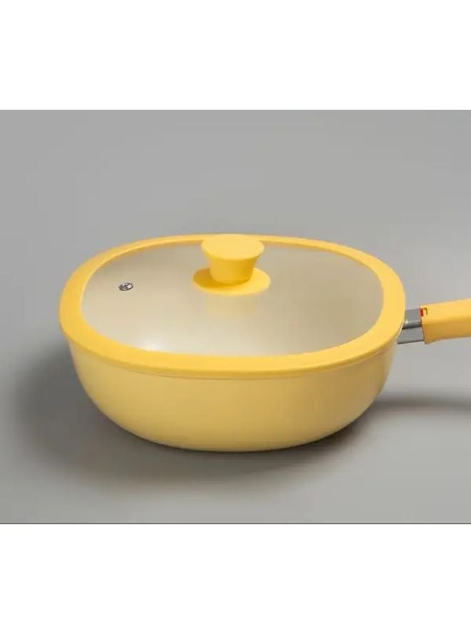 Yellow Square Frying Pan Set 2 Pcs With Lid Ceramic Nonstick Induction Compatible - Image 3