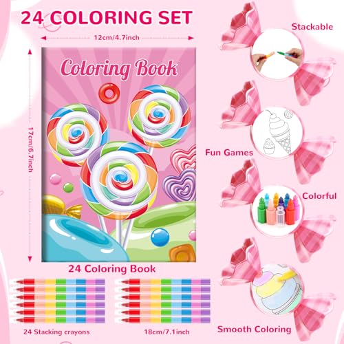BenLouis 24 Sweet Mini Coloring Books Kids with 24 Stacking Crayons Candyland Donut Party Favors Activity Books Bulk for Kids Ice Cream Birthday Goodie Bag Gift Stuffer Classroom Reward - Image 5