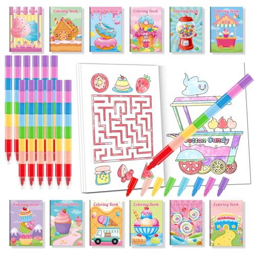 BenLouis 24 Sweet Mini Coloring Books Kids with 24 Stacking Crayons Candyland Donut Party Favors Activity Books Bulk for Kids Ice Cream Birthday Goodie Bag Gift Stuffer Classroom Reward - Image 1