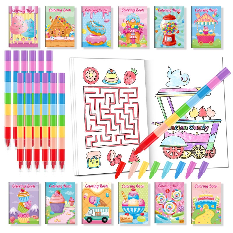BenLouis 24 Sweet Mini Coloring Books Kids with 24 Stacking Crayons Candyland Donut Party Favors Activity Books Bulk for Kids Ice Cream Birthday Goodie Bag Gift Stuffer Classroom Reward - Image 3