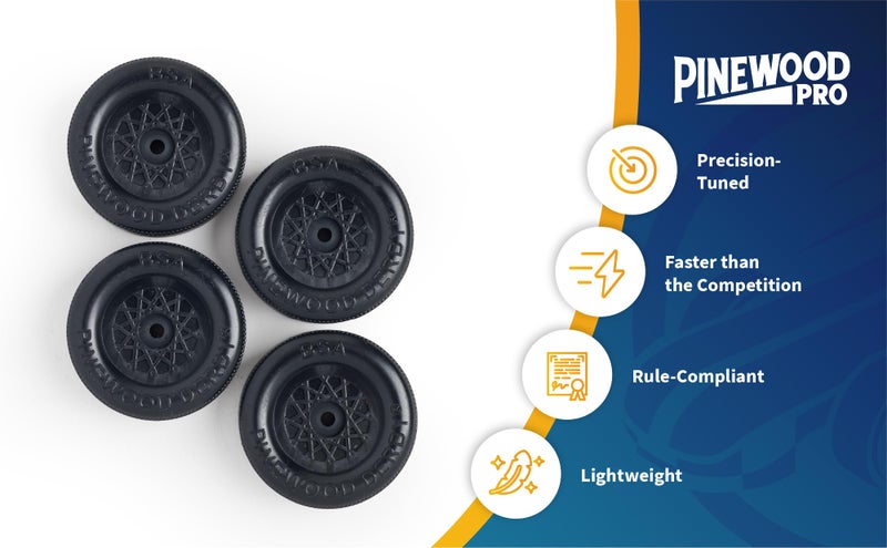 Pinewood Pro BSA Speed Wheels | Lightly Lathed by Pinewood Pro | Set of 4 | For use on pine derby cars | Faster starts and higher speeds | Derby rule compliant | Track tested - Image 4