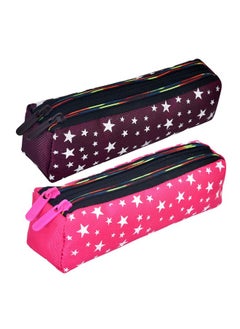 Kuber Industries Kuber Industries Pencil Pouch | Rexine Stationary Pouch | Pencil Utility Pouch | School Pencil Case for Kids|Pen-Pencil Box for Kids | 2 Zipper Pencil Organizer | Star Pencil Pouch | Pack of 2 | Multi  - Image 1