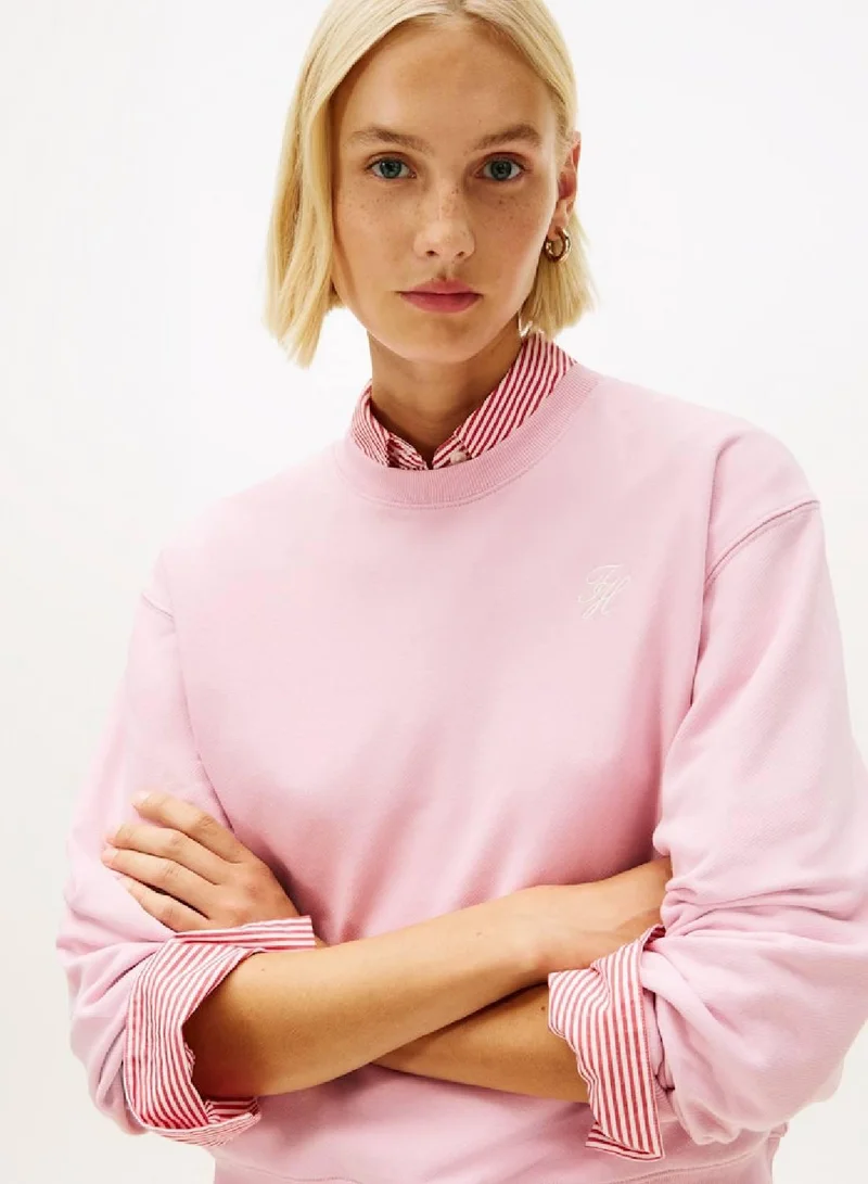 TOMMY HILFIGER Bonita Pink Logo Embroidery Terry Sweatshirt for Women | Best Price UAE