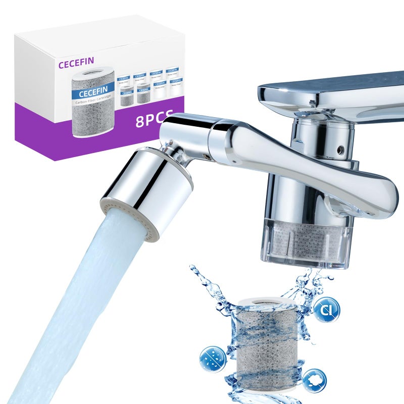 CECEFIN Water-Filter for Sink-Faucet Extender-Aerator - 9pcs Cartridges Reduce Chlorine for Bathroom/Kitchen Skin Face Eye Wash,Brass Faucet Mount Purifier System,1080Â°Rotating 2-Mode Swivel Aerator - Image 1