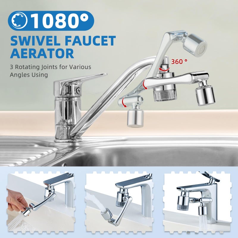 CECEFIN Water-Filter for Sink-Faucet Extender-Aerator - 9pcs Cartridges Reduce Chlorine for Bathroom/Kitchen Skin Face Eye Wash,Brass Faucet Mount Purifier System,1080Â°Rotating 2-Mode Swivel Aerator - Image 3
