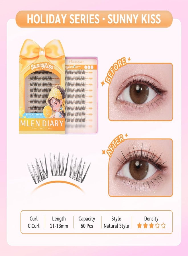 MLEN DIARY Lash Clusters 60PCS Natural Eyelash Clusters C Curl Wispy DIY Eyelash Extensions 11-13mm Soft & Light Eyelash Clusters Korean Manga Style (Sunny Kiss) - Image 2