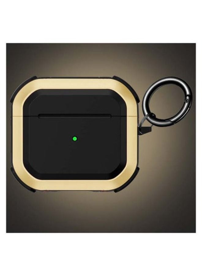 ACLIX Shockproof Armor Rugged Case Cover With Keychain For Apple Airpods 3 (3rd Generation) Gold/Black - Image 3