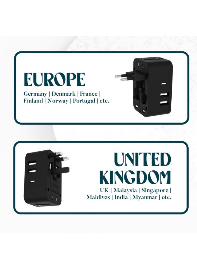 Chabeia Fast Charging Universal Travel Adapter, PD20W International Charger with 2 USB Ports & Type-C Adaptor, Worldwide Wall Charger for iPhone,Laptop, USA/UK/EU/AUS - Image 3