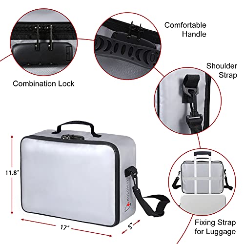ROLOWAY Fireproof Document Bag with Lock (17 x 11.8 x 5 inch), Important Document Storage Bag with Multi-Layer File Organizers (Gray) - Image 3