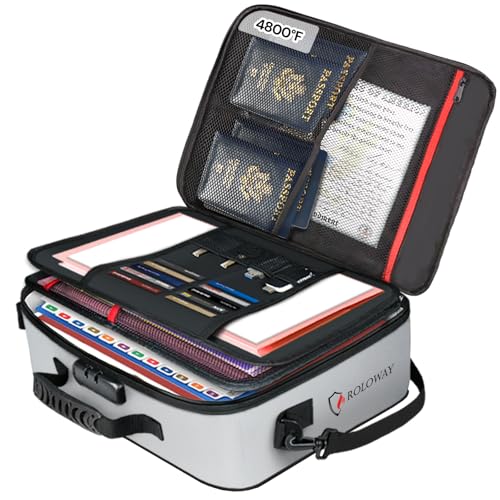 ROLOWAY Fireproof Document Bag with Lock (17 x 11.8 x 5 inch), Important Document Storage Bag with Multi-Layer File Organizers (Gray) - Image 1