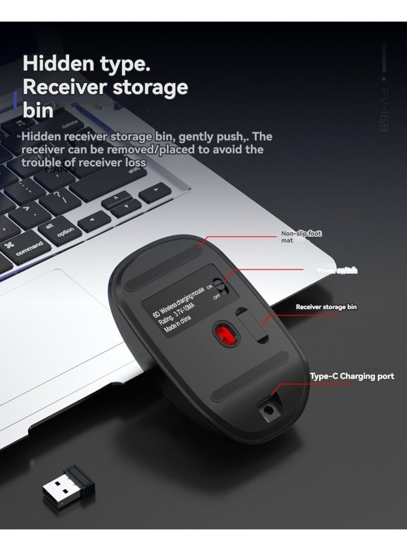 Wireless Mouse Ergonomic Mute Key Rechargeable Anti-slip Comfortable Grip DPI Fast Switching 4 ons 2.4GHz Suitable For Desktop And Laptop Computers (Black) - Image 4