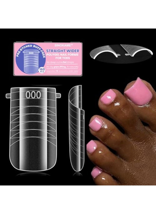 SINOKAME Wide Preetched Square Toe Dual Forms for PolygelSINOKAME Poly Gel Toenail Forms Molds Extension ReusableNo File Needed16 Sizes 00013 with French Guidelines for Salon Home DIY160Pcs - Image 1