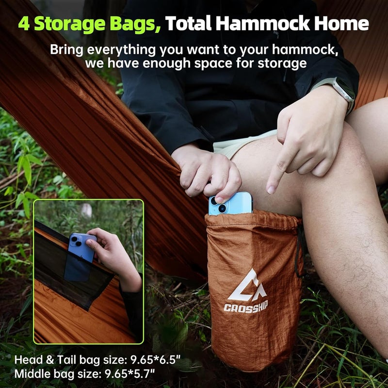 CROSSHIP Camping Hammock with Mosquito Net, 2 Person Hammock Tent, Portable, Parachute Nylon for Indoor, Outdoor, Hiking, Backpacking, Backyard, Beach, Travel (Hold Up to 500lbs) (Orange) - Image 3