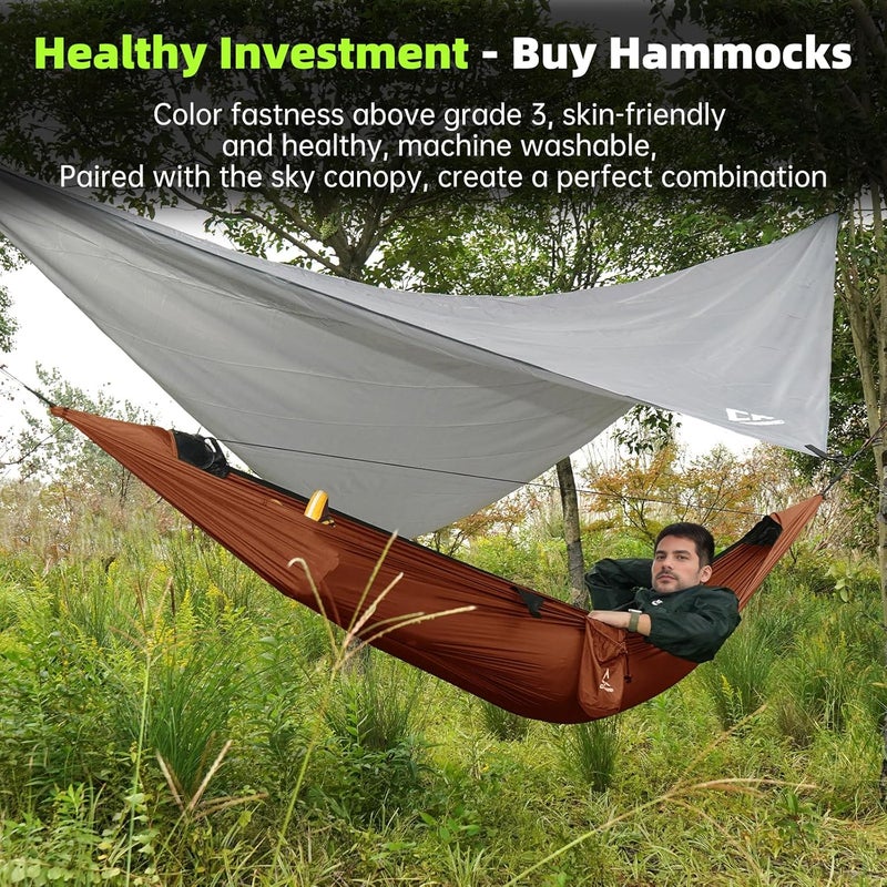 CROSSHIP Camping Hammock with Mosquito Net, 2 Person Hammock Tent, Portable, Parachute Nylon for Indoor, Outdoor, Hiking, Backpacking, Backyard, Beach, Travel (Hold Up to 500lbs) (Orange) - Image 5