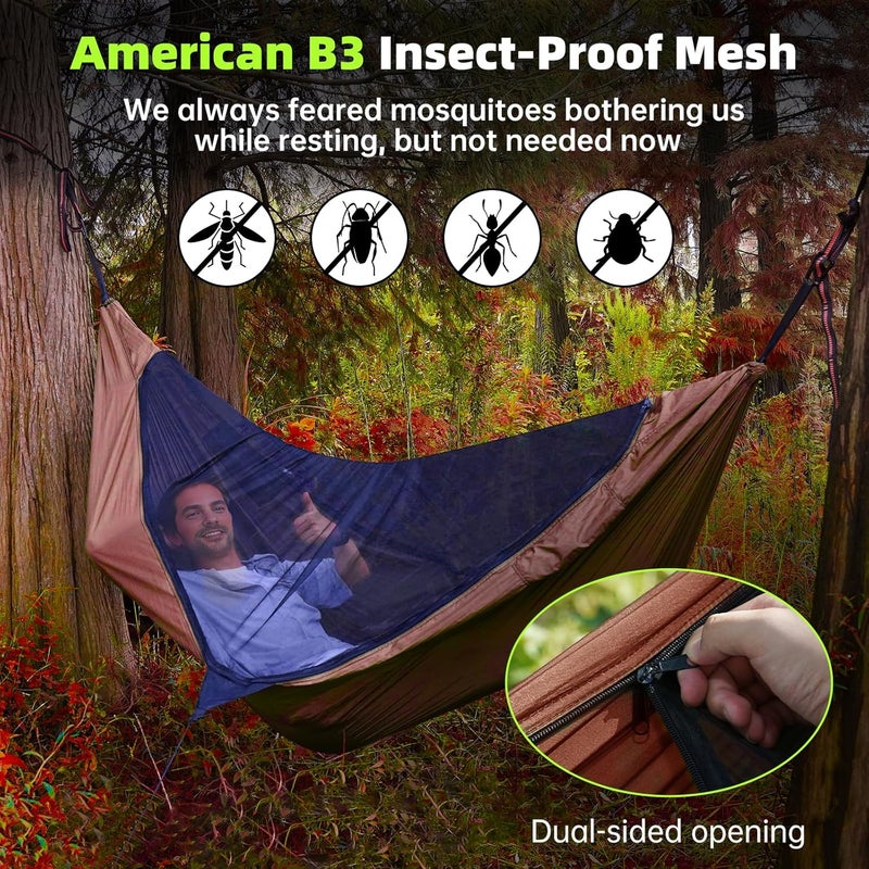 CROSSHIP Camping Hammock with Mosquito Net, 2 Person Hammock Tent, Portable, Parachute Nylon for Indoor, Outdoor, Hiking, Backpacking, Backyard, Beach, Travel (Hold Up to 500lbs) (Orange) - Image 2