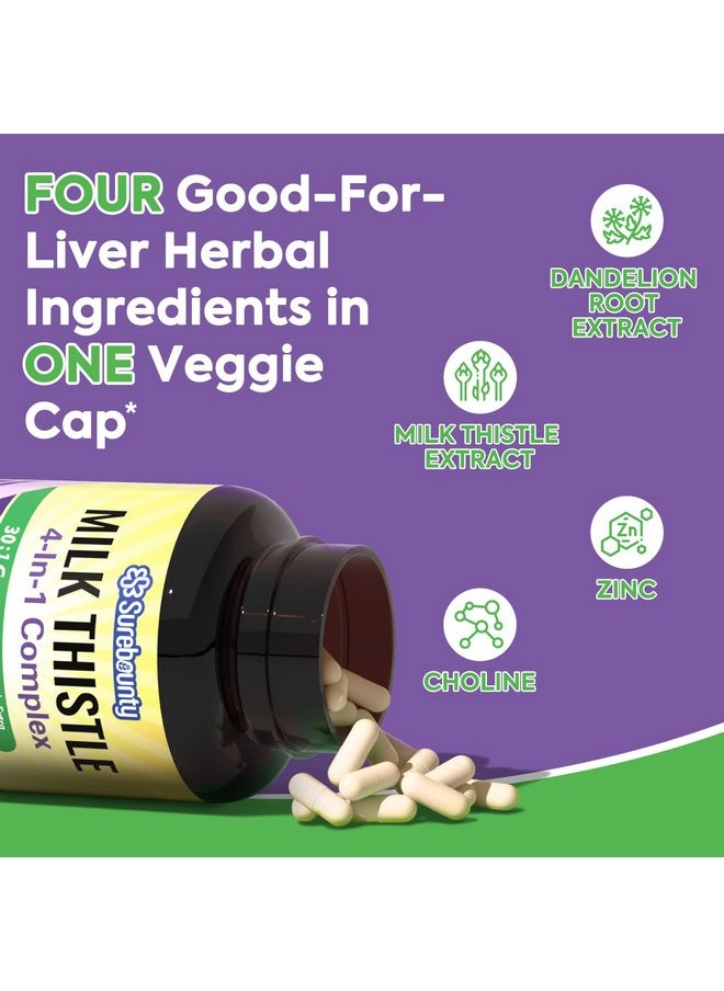 Surebounty - 4In1 Milk Thistle Complex For Men & Women 30X Milk Thistle Extract (80% Silymarin) With Dandelion Choline Zinc Liver Detox & Repair Nongmo Once Daily 90 Veggie Caps - Image 1