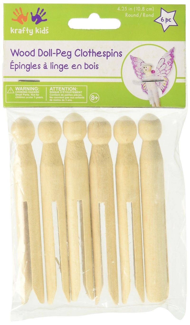 Multicraft Imports Wood Doll-Peg Clothespins Round-Natural 4.25" 6/Pkg (27126926) - Image 1