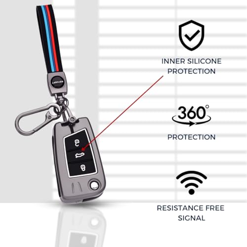 KEYCEPT Metal Alloy Key Cover for Skoda and Volkswagen - Kushaq | Octavia | Kodiaq | Superb | Slavia | Passat | Taigun | Tiguan | Virtus | T ROC 3 Button flip Key with Keychain (Long Keychain). - Image 4