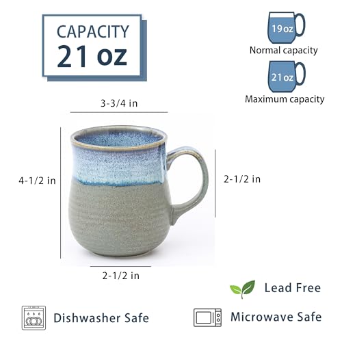 HYTYSKAR 21 oz Large Ceramic Coffee Mugs, Pottery Mug Handmade, Ceramic Tea Cups with Handle for Office and Home, Dishwasher and Microwave Safe (Blue Grey) - Image 2