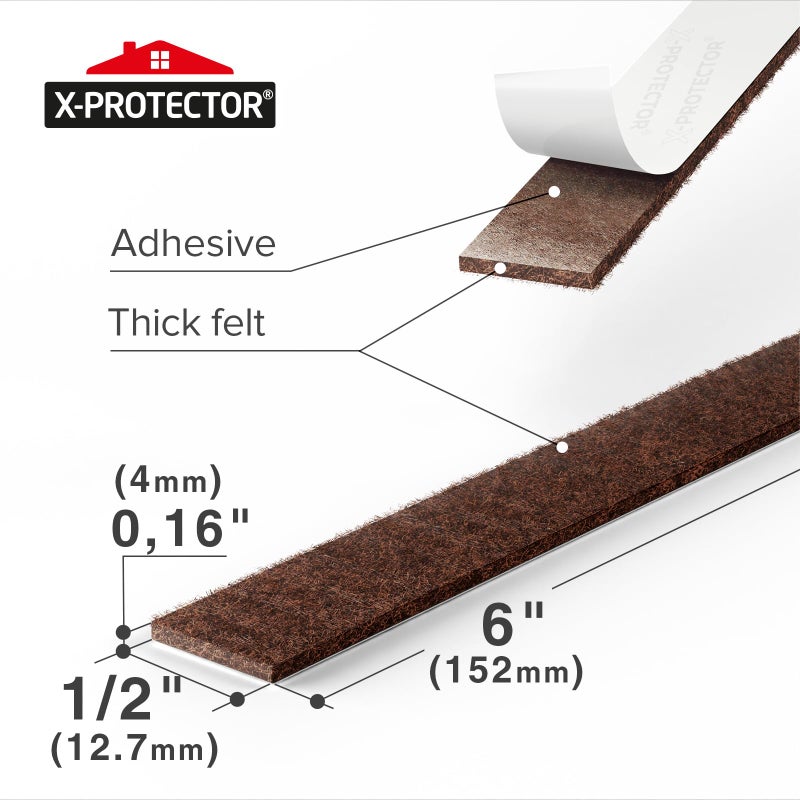 X-Protector Felt Furniture Pads - 20 PCS 6 x 1/2" - Premium Felt Strips with Adhesive Backing - Rectangular Furniture Pads for Hardwood Floors - Cut Furniture Felt Pads to Size You Need! (Brown) - Image 3