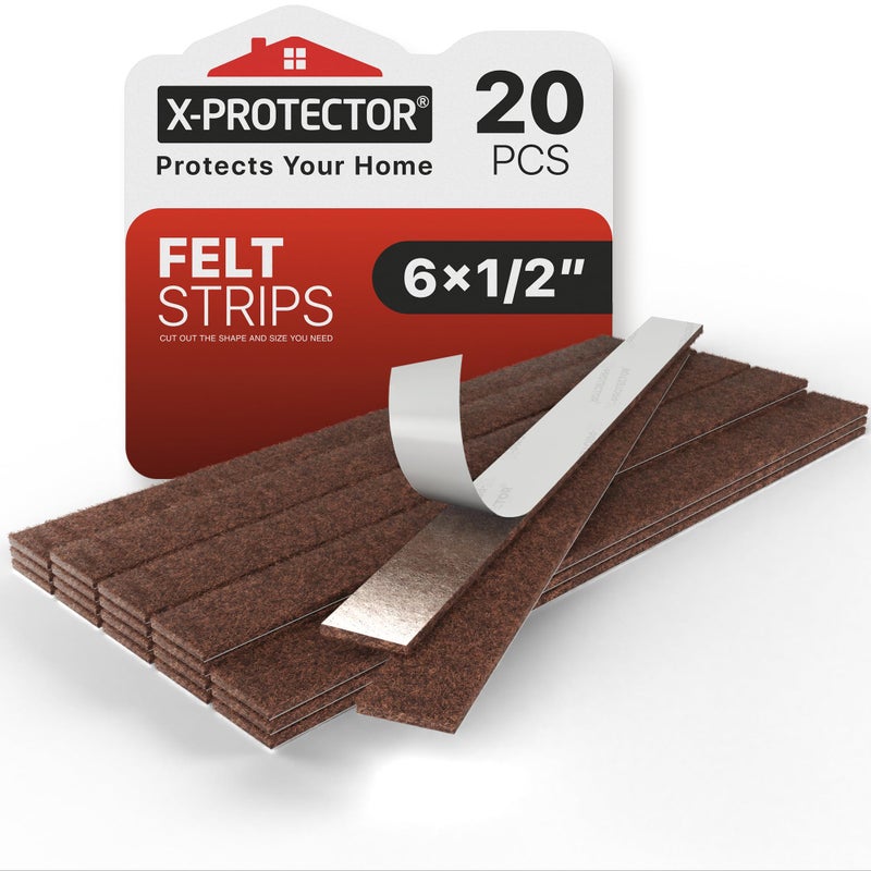 X-Protector Felt Furniture Pads - 20 PCS 6 x 1/2" - Premium Felt Strips with Adhesive Backing - Rectangular Furniture Pads for Hardwood Floors - Cut Furniture Felt Pads to Size You Need! (Brown) - Image 1