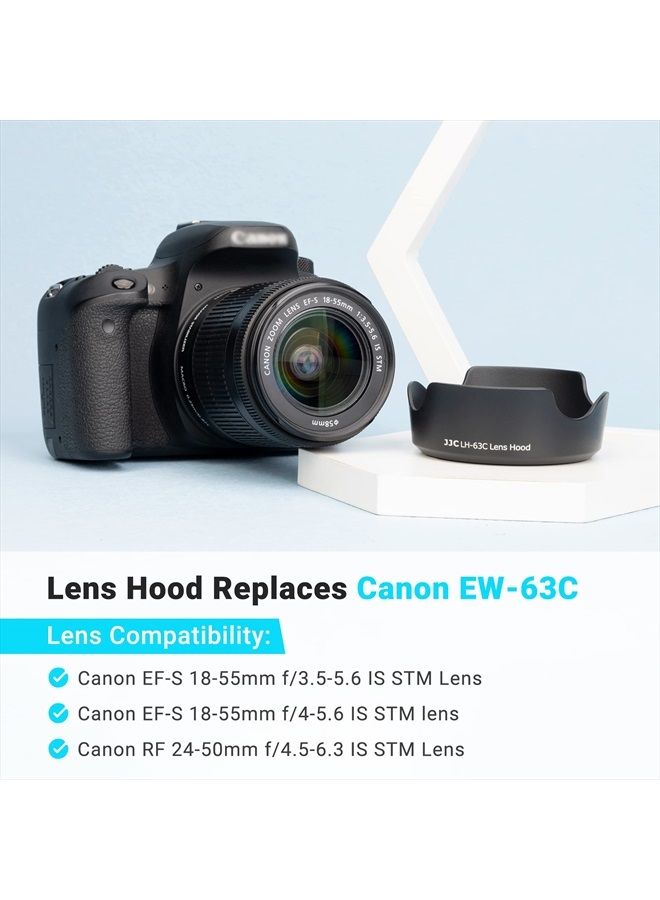 JJC 18-55mm Lens Hood Shade for Canon EF-S 18-55mm f/3.5-5.6 is STM & RF 24-50mm f/4.5-6.3 is STM Lens Replaces Canon EW-63C Hood for Canon Rebel T8i T7i T7 T6i SL3 SL2 EOS R8 R10 R7 90D 80D 77D - Image 2